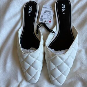 Zara Quilted Cream Mules for Women